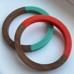 2 Vintage Wood and Plastic Bangle Bracelets